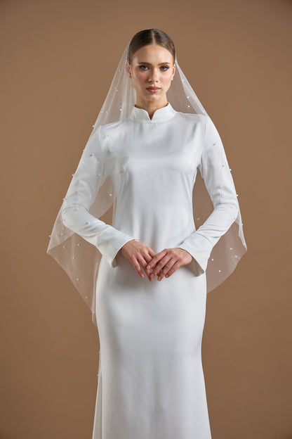 LONG VEIL WITH PEARL EMBELLISH