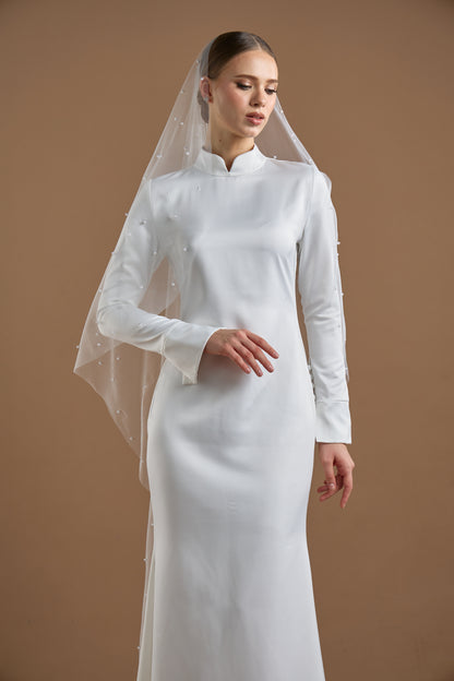 LONG VEIL WITH PEARL EMBELLISH