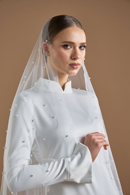 LONG VEIL WITH PEARL EMBELLISH